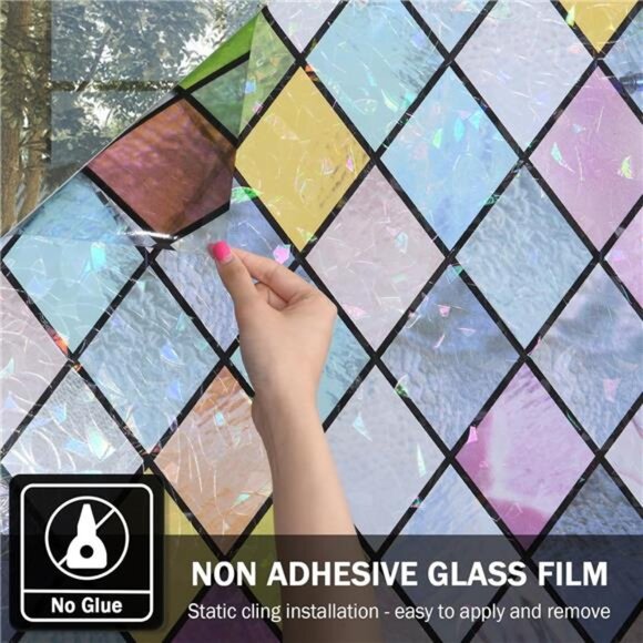 Stained Glass Window Film, Window Privacy Films, Colorful Lattice Window Tint - Picture 6 of 7